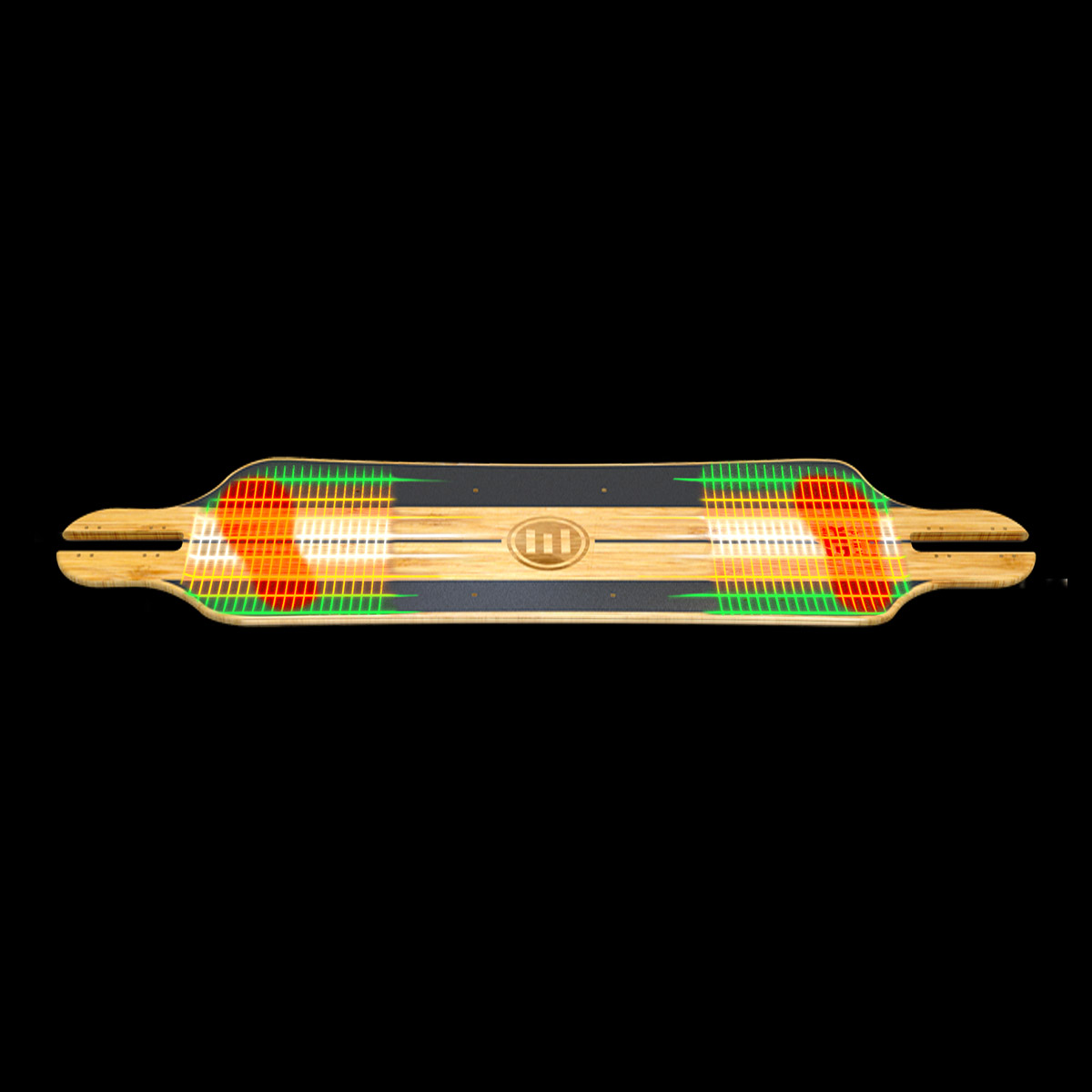 Top view of Evolve GTR 2 Bamboo All Terrain electric skateboard deck showing concave shape and flex zones