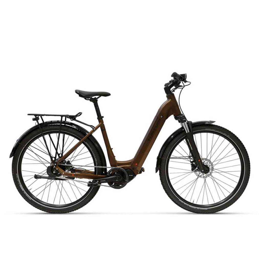 Tunturi eHybrid 27,5 Low-Step DI2 -sähköpyörän sivunäkymä.