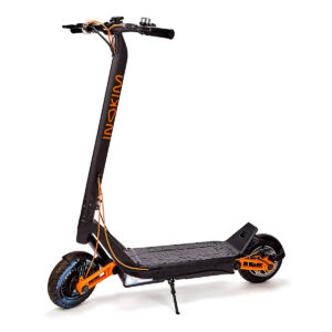 Inokim OX Hero -sähköpotkulaudan sivukuva – premium-luokan kaupunkikäyttöön suunniteltu e-scootti, jossa tyylikäs oranssi jousitus ja näyttävä runkorakenne.
